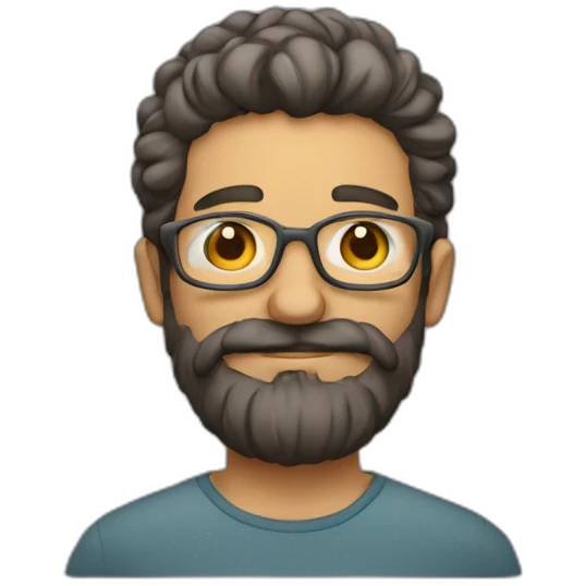 Homem com barba e cabelo cacheado e óculos  emoji