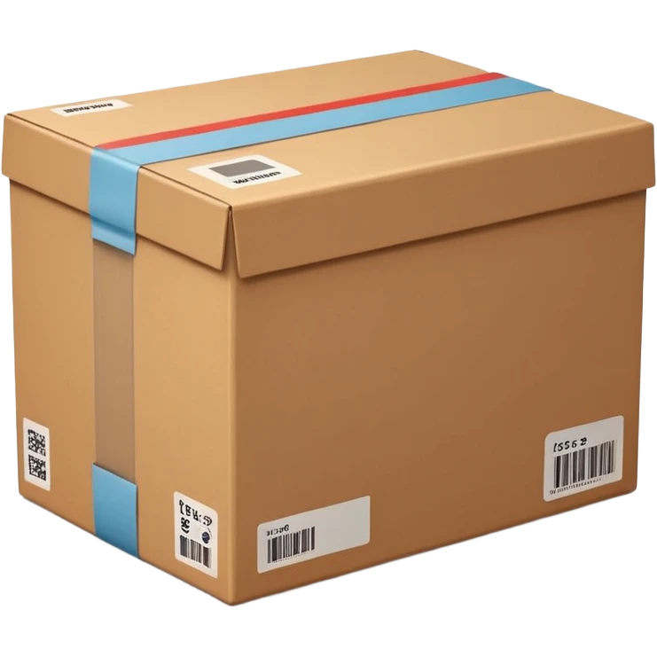  cardboard delivery box with a shipping label and tape. Rounded, glossy, smooth, soft shadows, white background.


 emoji