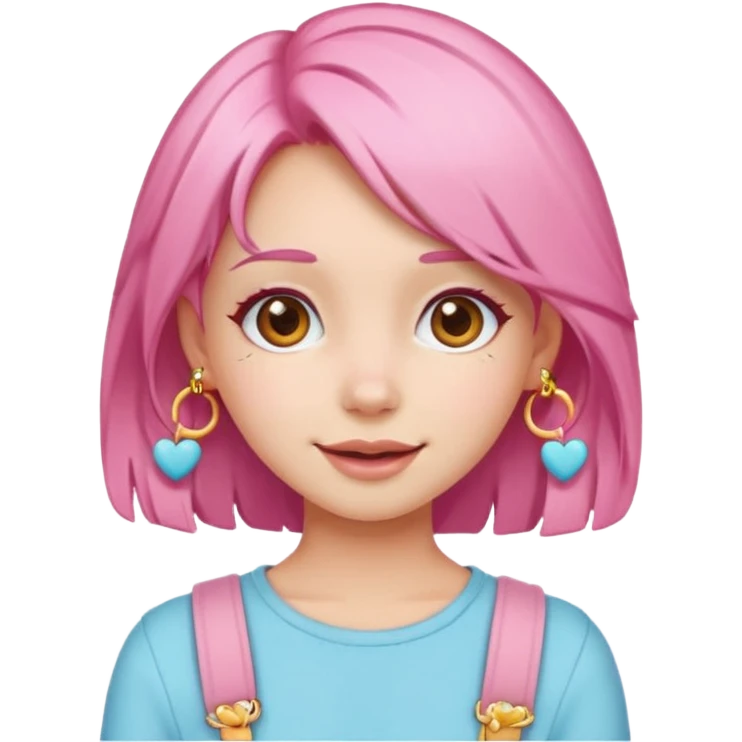 cute pink haired girl with cheerful pose and cute accessories. apple emoji style and remove the apple. emoji