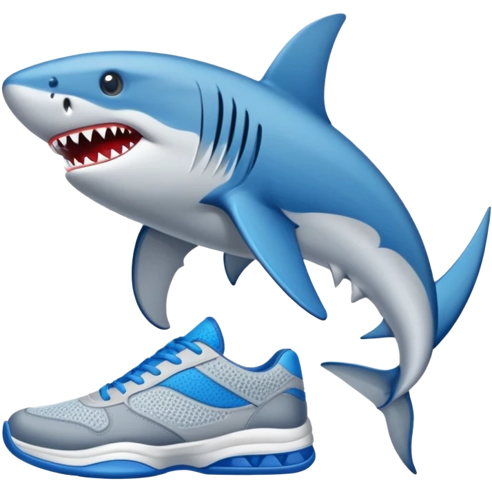 Un tiburón con zapatos tenis azules emoji