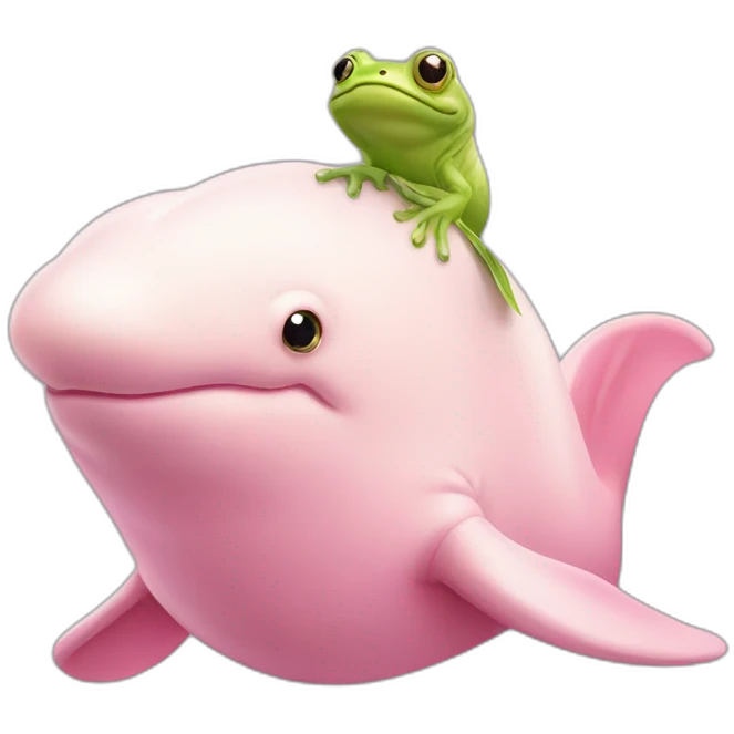 Pink beluga whale with the face of a frog emoji