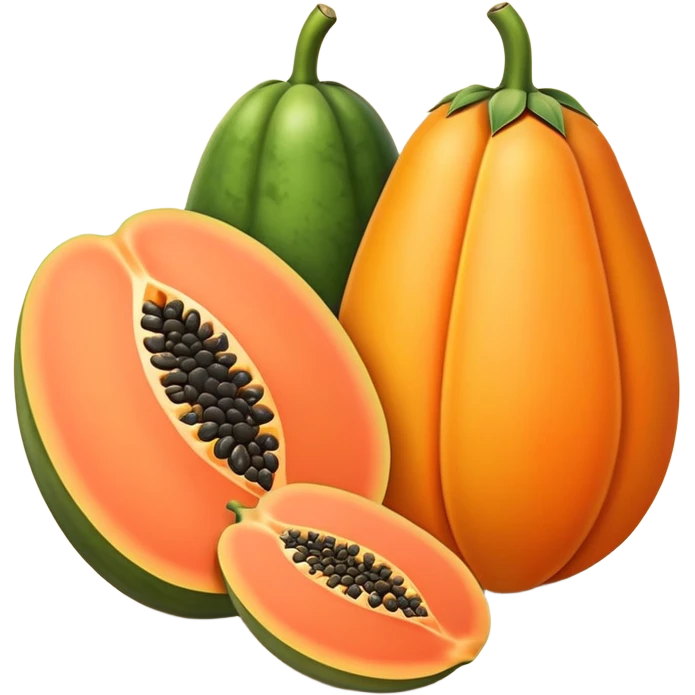 papaya fruit, whole and sliced, bright colors emoji