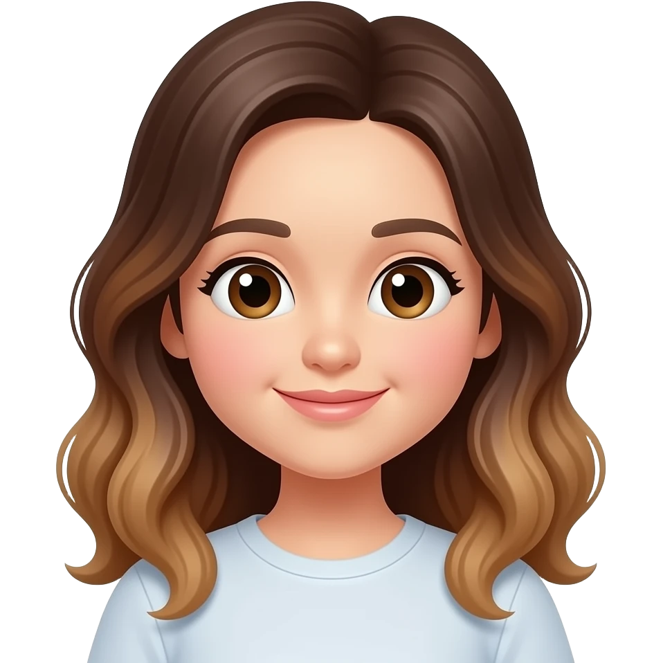 Asian girl with brown wavy hair balayage studying emoji emoji