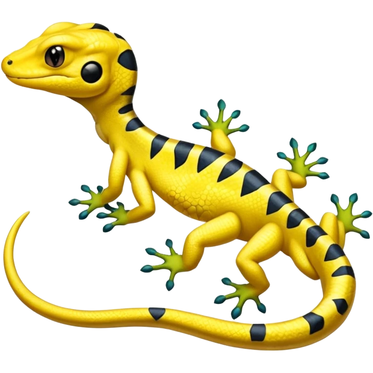 Yellow lizard with black markings-Salandit-Gecko-Treecko-Kecleon-Fakémon-Pokémon-hybrid-creature (full body)  emoji