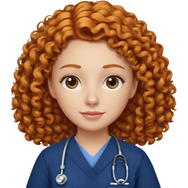a ginger curly hair vet woman with navy blue scrub

 emoji