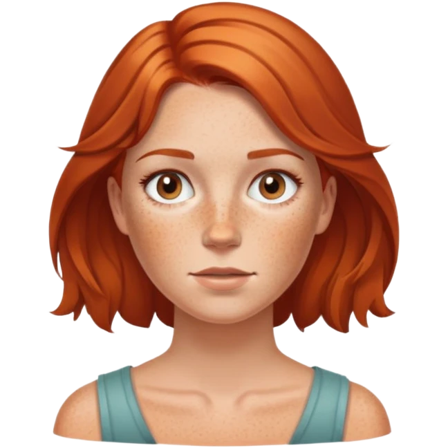 Mujer blanca con pecas cabello cobrizo abajo del hombro  emoji