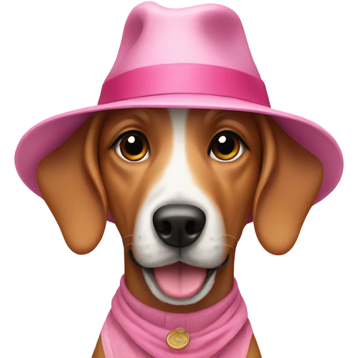 Dog wearing a hat and pink dress emoji