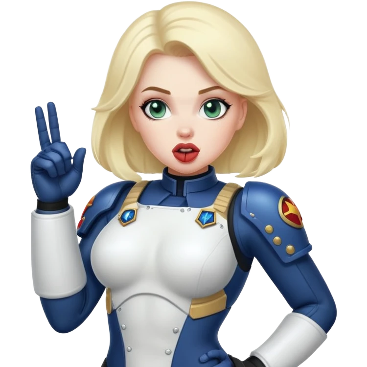 woman space marine in bodysuit salutes tongue out emoji
