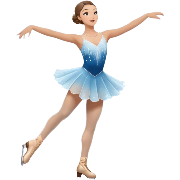 An icon featuring a graceful figure skater performing an elegant spin on a glistening ice rink. The background includes soft lighting, a crowd in the stands, and snowflakes gently falling. Transparent background highlights the beauty, artistry, and precision of figure skating. emoji