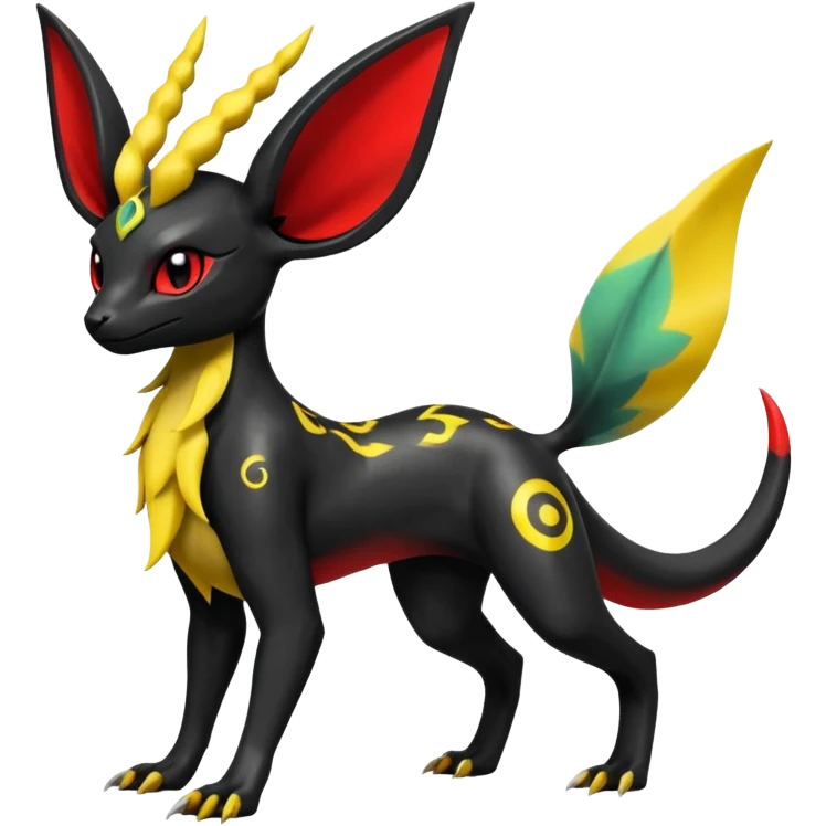 Dark Shiny Edgy Exotic Electrike-Salandit-Leafeon-Umbreon-Fakémon-hybrid-creature (full body)  emoji