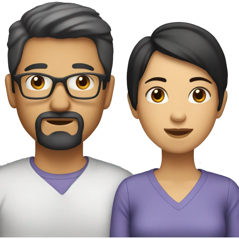 can you make ios emoji of two people, one female with short black hair and the other male with black hair and beard emoji