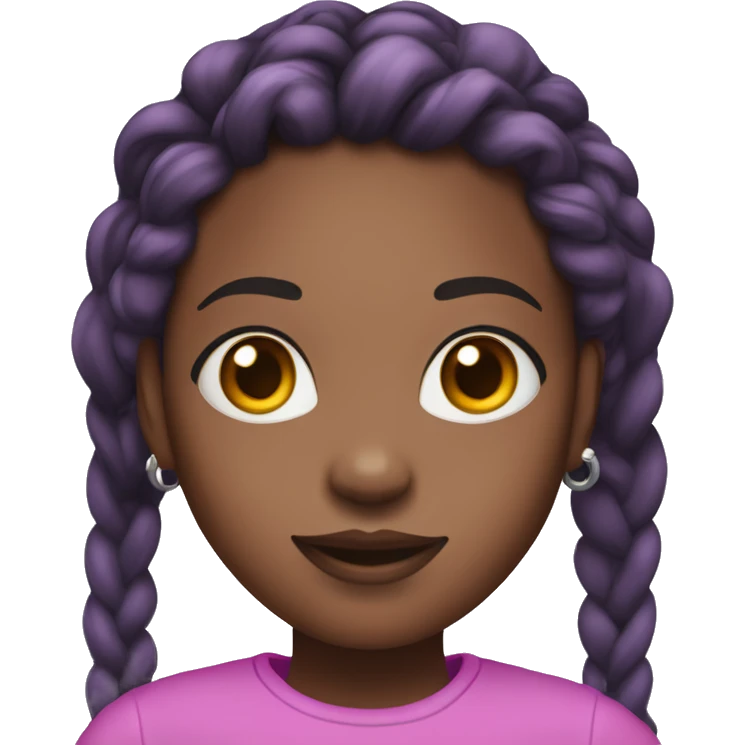 A black girl with braided down hair and purple streaks and a pink shirt and silver hoop earrings emoji
