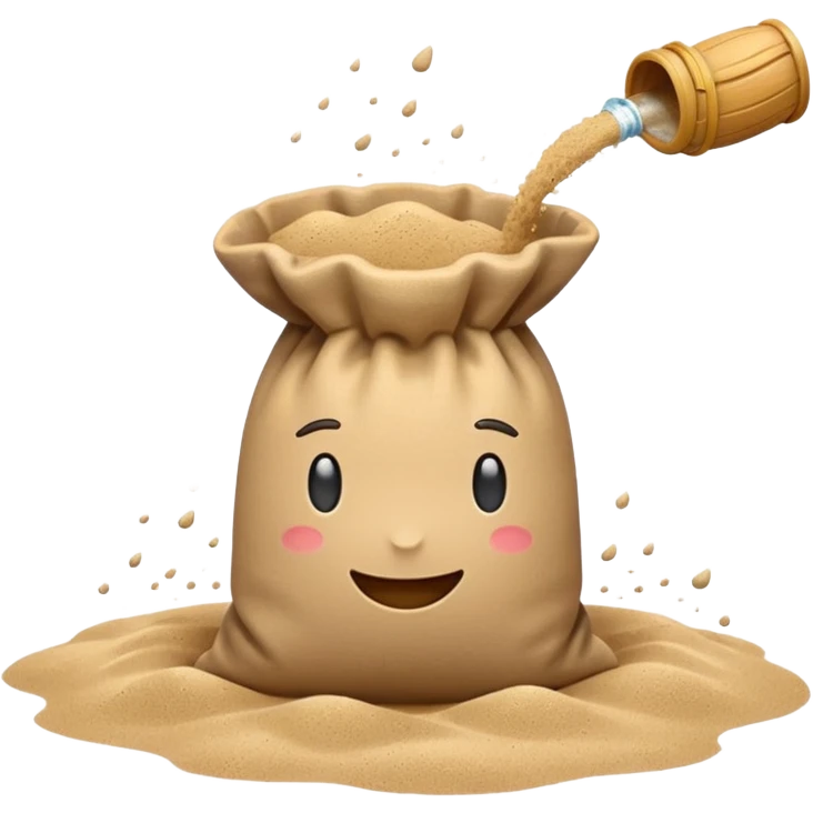 apple style emoji of a sandbag with sand pouring out, minimalistic emoji