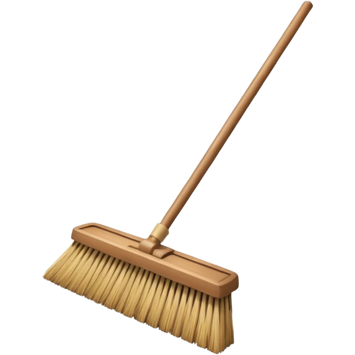 traditional broom with wooden handle on a dusty carpet, straw bristles sweeping visible dust particles, vintage household cleaning tool, 3D cartoon, mobile game icon style, centered composition, no people, no animals, no text, no watermark emoji