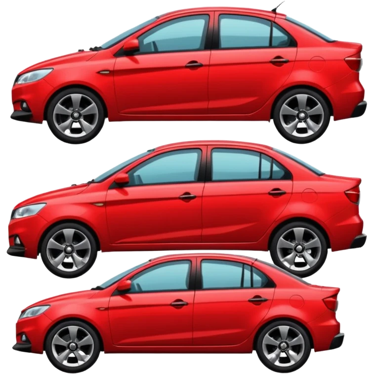 Red Lada Vesta car with black disks standing sideways emoji
