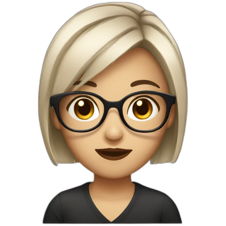 Girl glasses whit short hair and black eyes  emoji