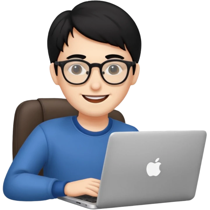make an emoji of a happy malenerd  black hair developer behind laptop emoji