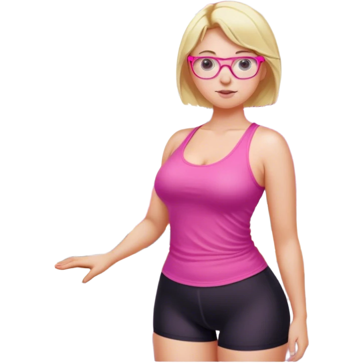 Intimate, Curvy fair and freckled skinned woman, short blond hair, small light purple reading glasses, washing dishes, short flowing sheer hot pink tank top, without undergarments SFW, black yoga pants, thick booty emoji