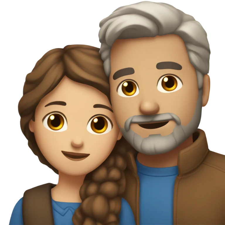 White bearded man with brown hair and blue eyes hugging brown woman with brown hair and brown eyes emoji