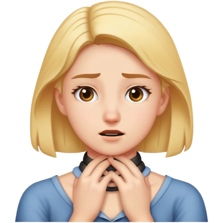 A girl putting her hands on her neck while lashing out emoji