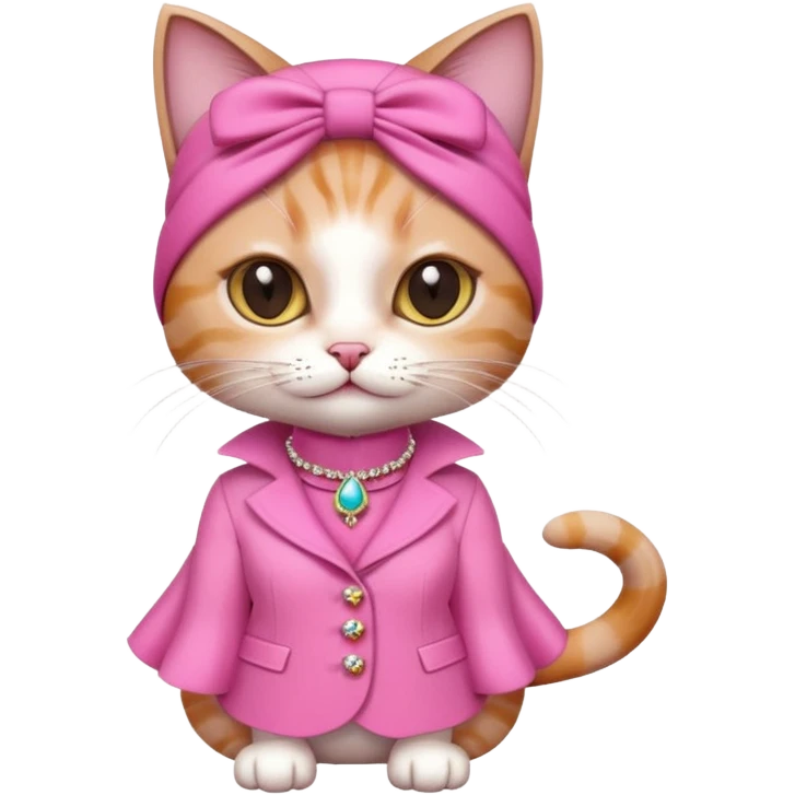 a cat dressed like Barbie, glamorous pink outfit, stylish accessories emoji