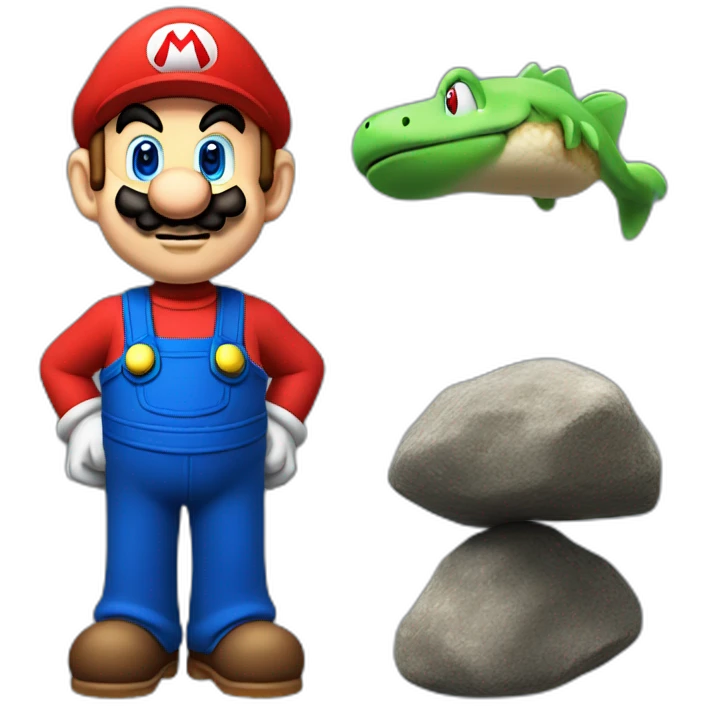 Mario and a rock emoji