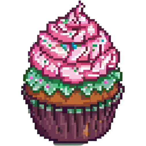 pixel art cupcake with pink frosting and sprinkles emoji