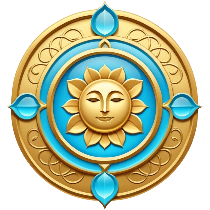 Un libro book dorado y azul celeste con detalles esmeralda, bordes luminosos y un símbolo de círculo zen, loto en la portada, irradiando presencia, tranquilidad y despertar espiritual. portada de libro emoji