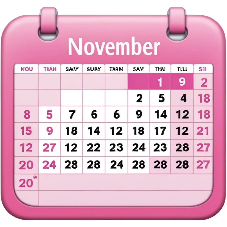 pink calendar of days in november 2025 in poppins text form emoji