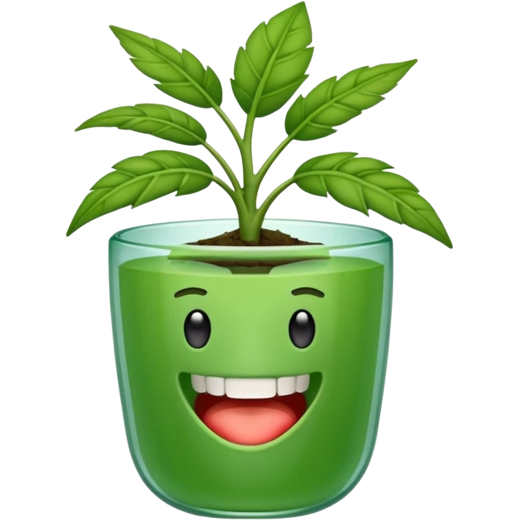 Vaso de vidro com uma planta carnívora de boca aberta emoji