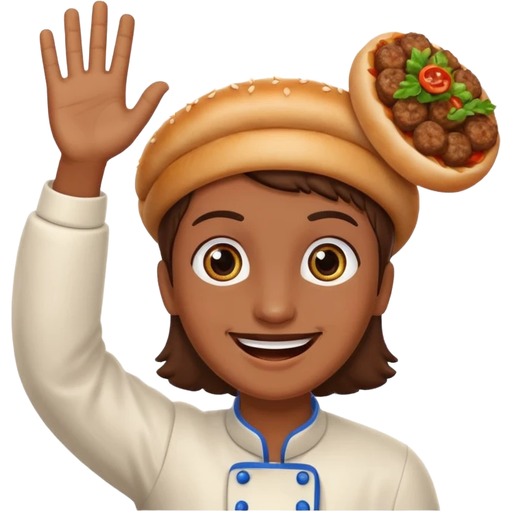 Create a cevapcici with eyes and a waving hand emoji