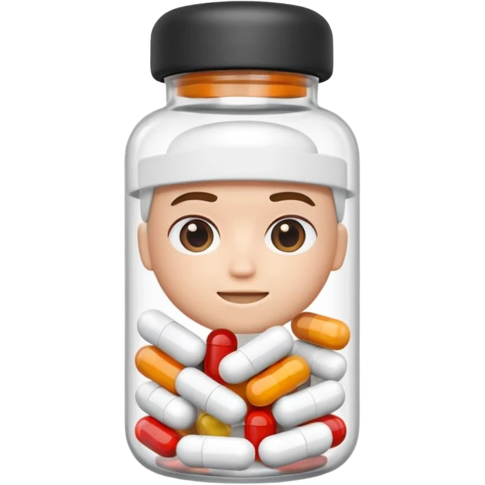 pills in bottle, 3d cartoon style, memoji style. emoji