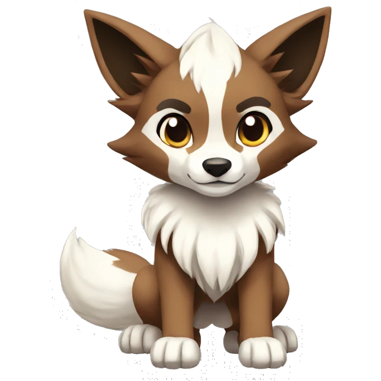 Brown and White Cartoon Chibi Wolf Eevee Lycanroc Full Body emoji