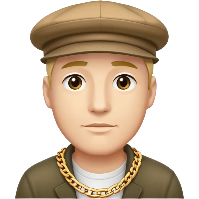 man with a flat cap, oversized gold chain, no earrings emoji