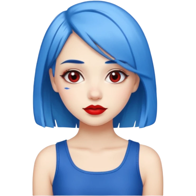 büyük memeli mavi saçlı çok güzel bir kız mini etekli kırmızı ruj emoji