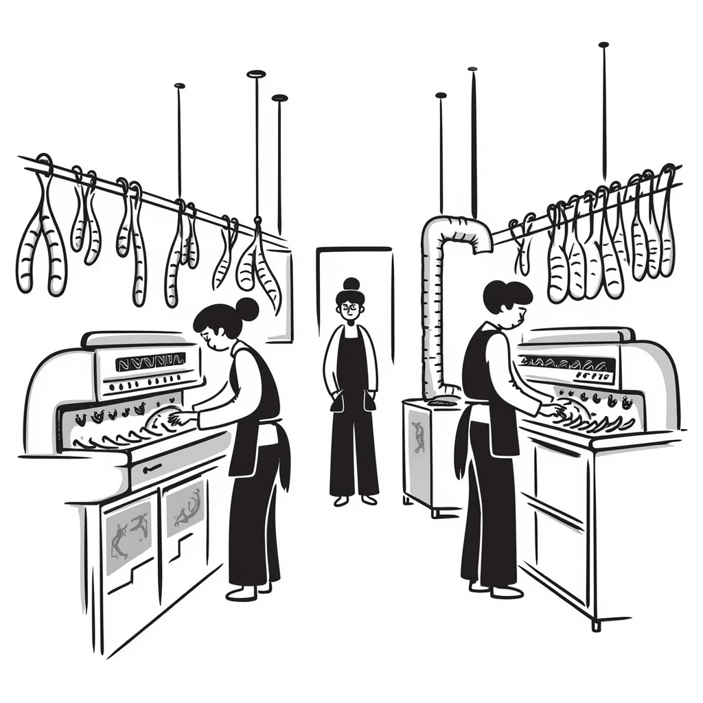 meat processing factory with sausage making machines emoji