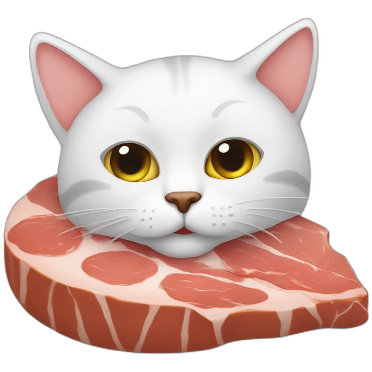 lazy cat with a piece of meat emoji