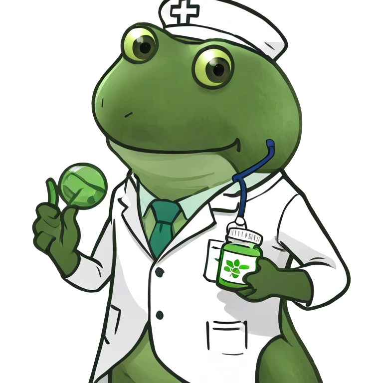 bufo the doctor, holding a green medicine, full doctor outfit emoji