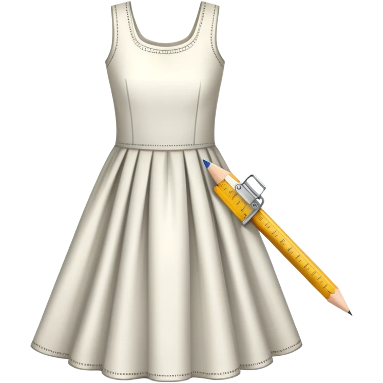 Icon for Fashion Design: a dress pattern with measurements, a ruler, and a pencil. The icon should represent the process of designing clothing with a focus on precision and tailoring. Transparent background. emoji