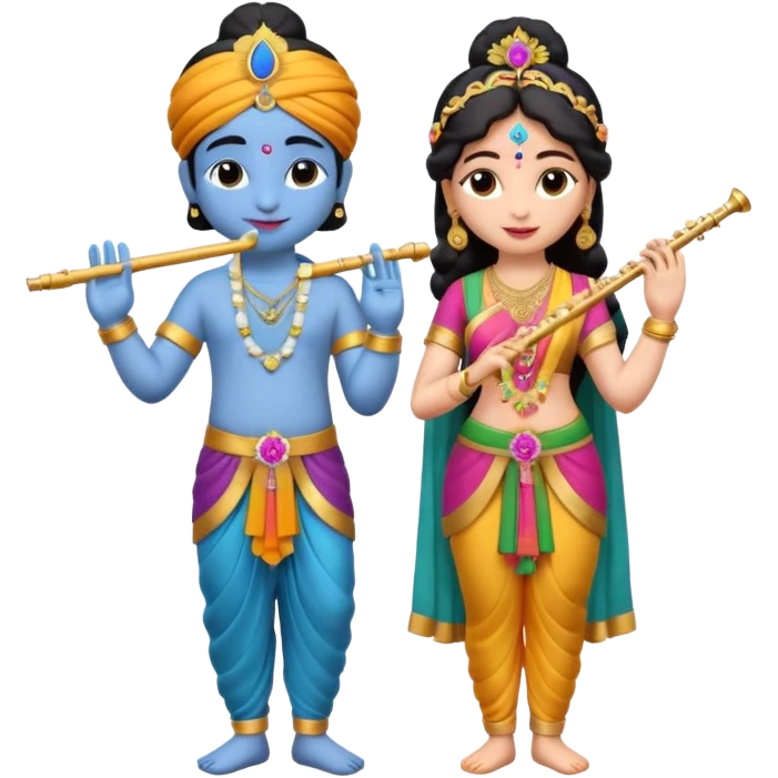 3d Krishna and Radha cute standing together with fuet emoji
