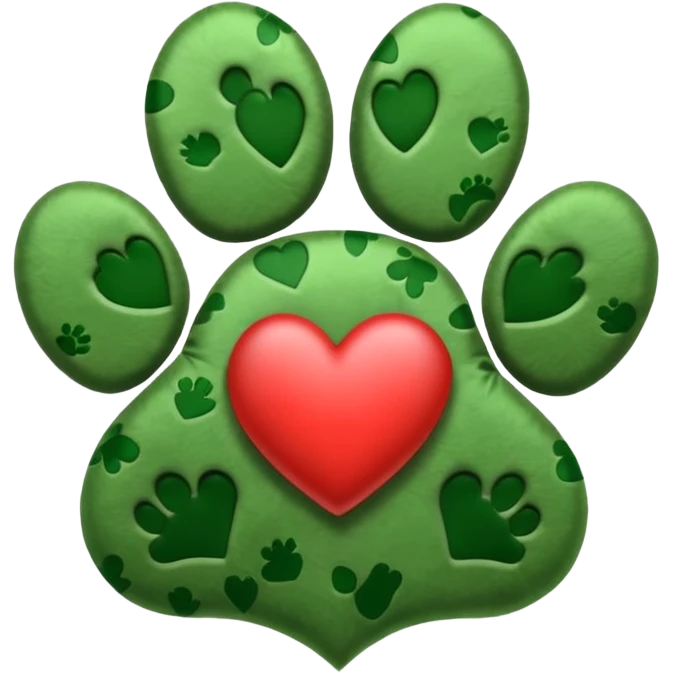 G.reen paw print with a heart emoji