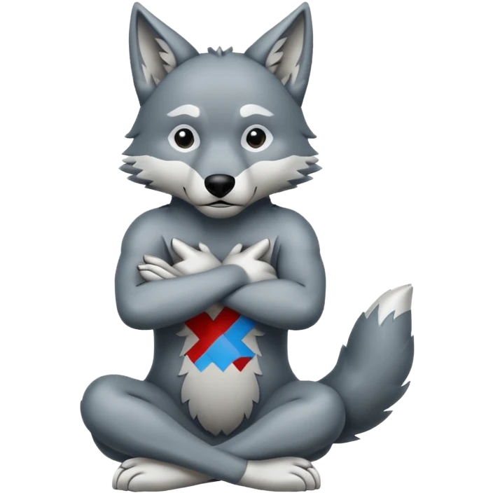 Wolf making the ‘no’ gesture with arms crossed in an X shape in front of the body. emoji