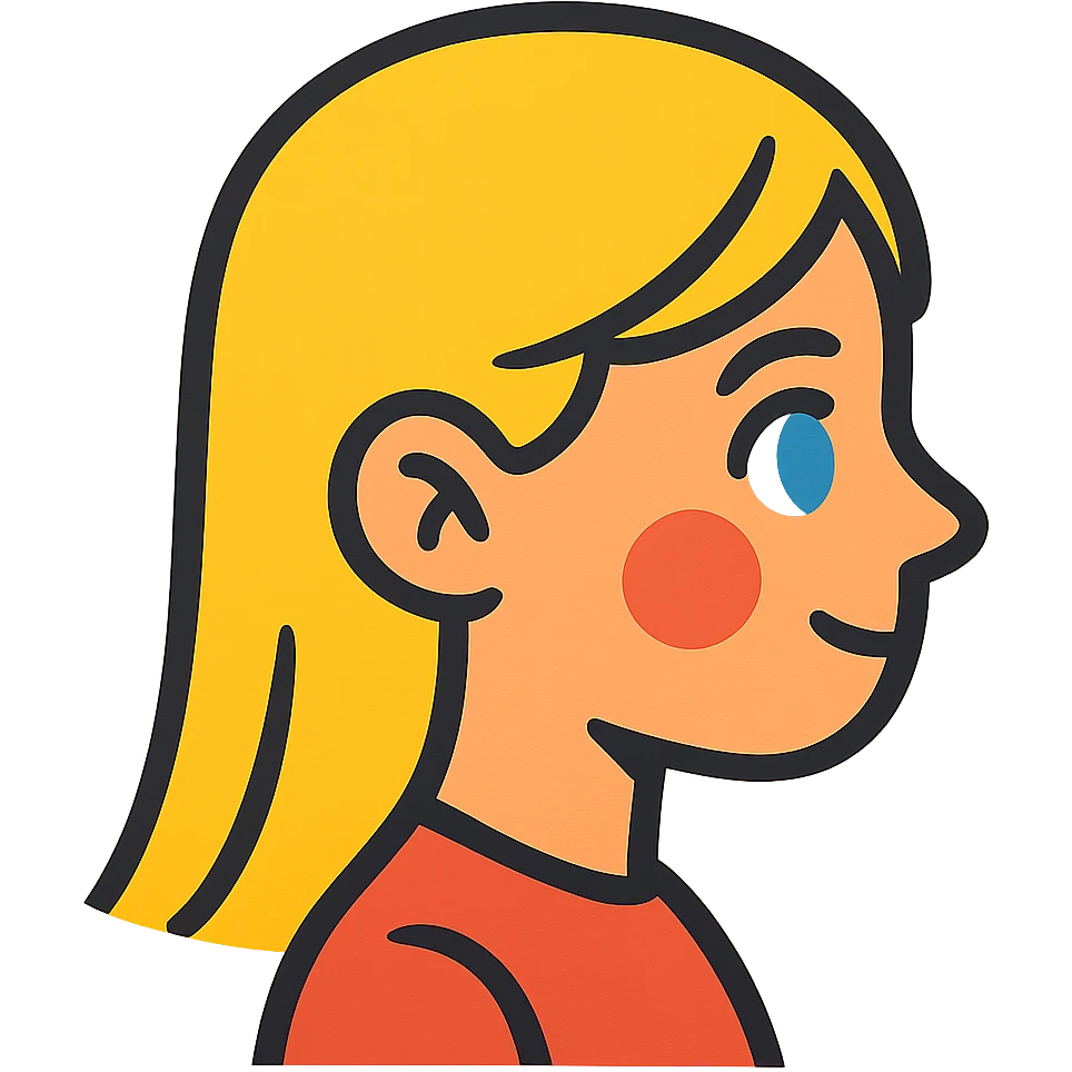 blonde girl with blue eyes, straight hair, side profile emoji