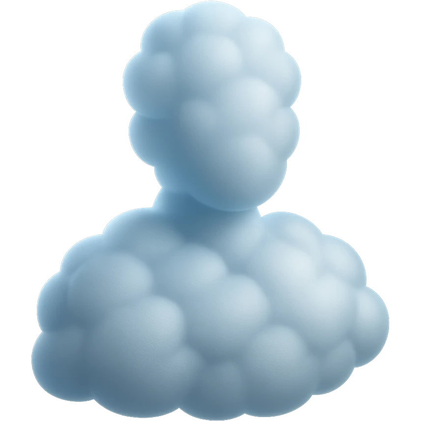 person made entirely of bright convex clouds, shoulder height, matte glass style, no background emoji