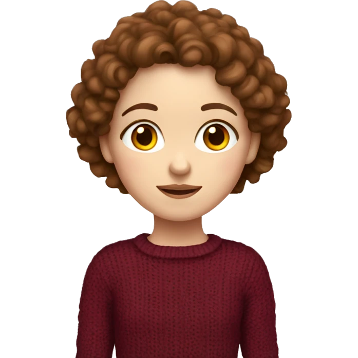 girl with brown curly hair and pale skin wearing a burgundy knit sweater emoji