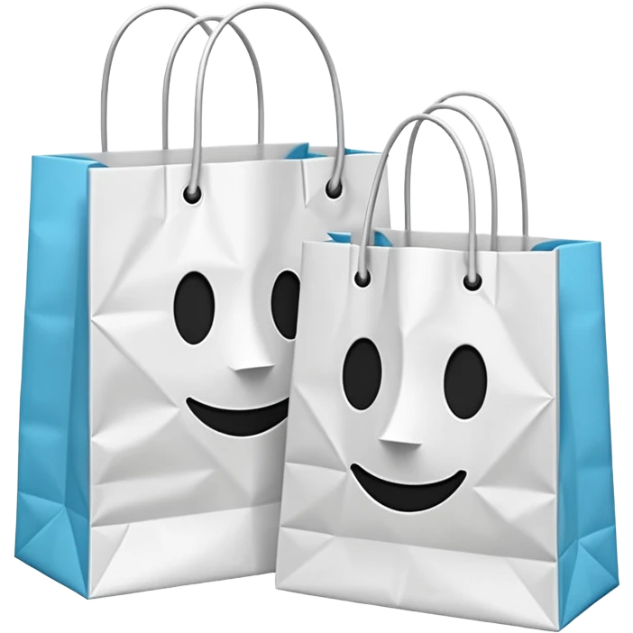 A 3D emoji of two white paper shopping bags, one large and one small, s emoji