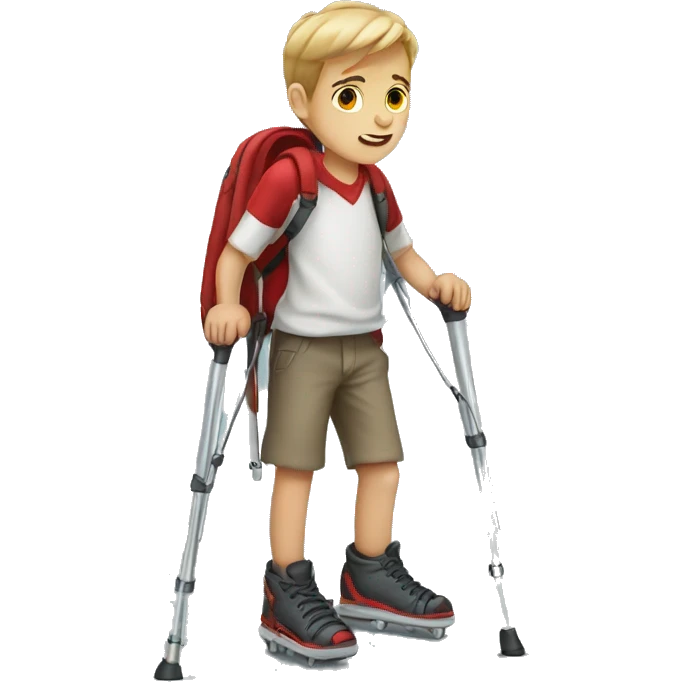 Boy with a red cast on his foot in crutches  emoji