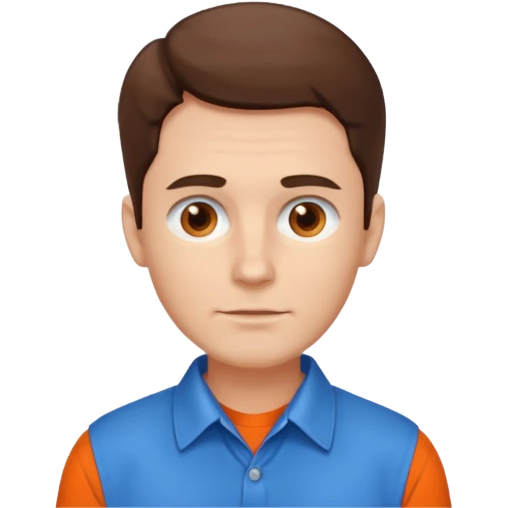 male, white skin, brown hair, brown eyes, orange shirt and blue collarbone, no wrinkles emoji