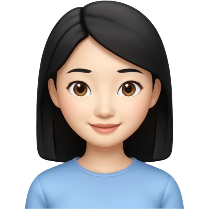 Apple Memoji style, young Asian woman, almond eyes, black hair,
smiling, smooth 3D render, soft gradients, white background,
square format, no text
 emoji