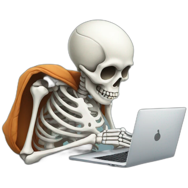 Tired Skeleton with laptop in hoodie emoji